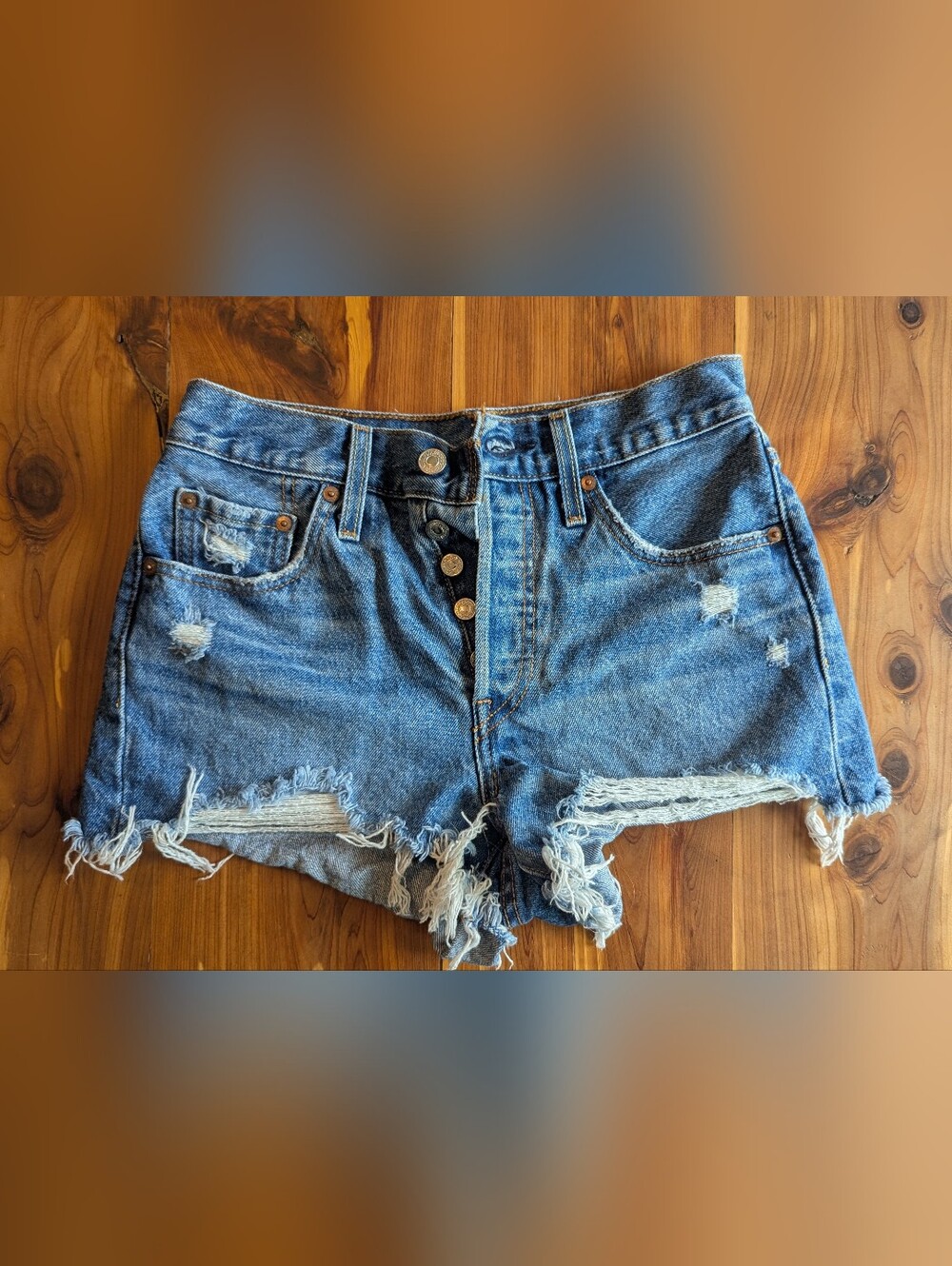 Levi's Light Blue Distressed Denim Cutoff Shorts